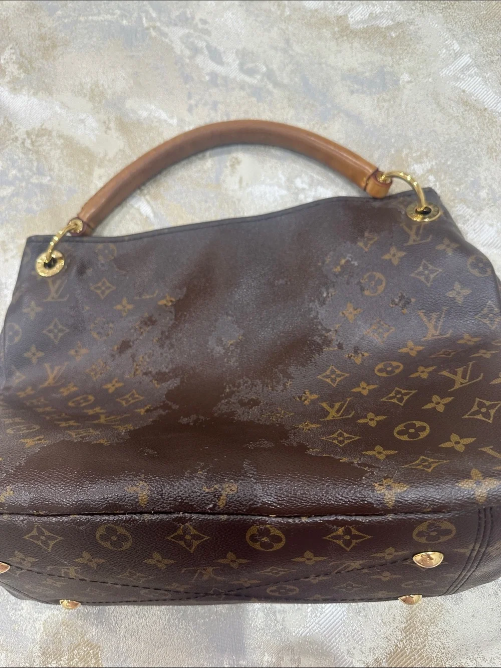 Louis Vuitton Brown Monogram Satchel with Tan Handle